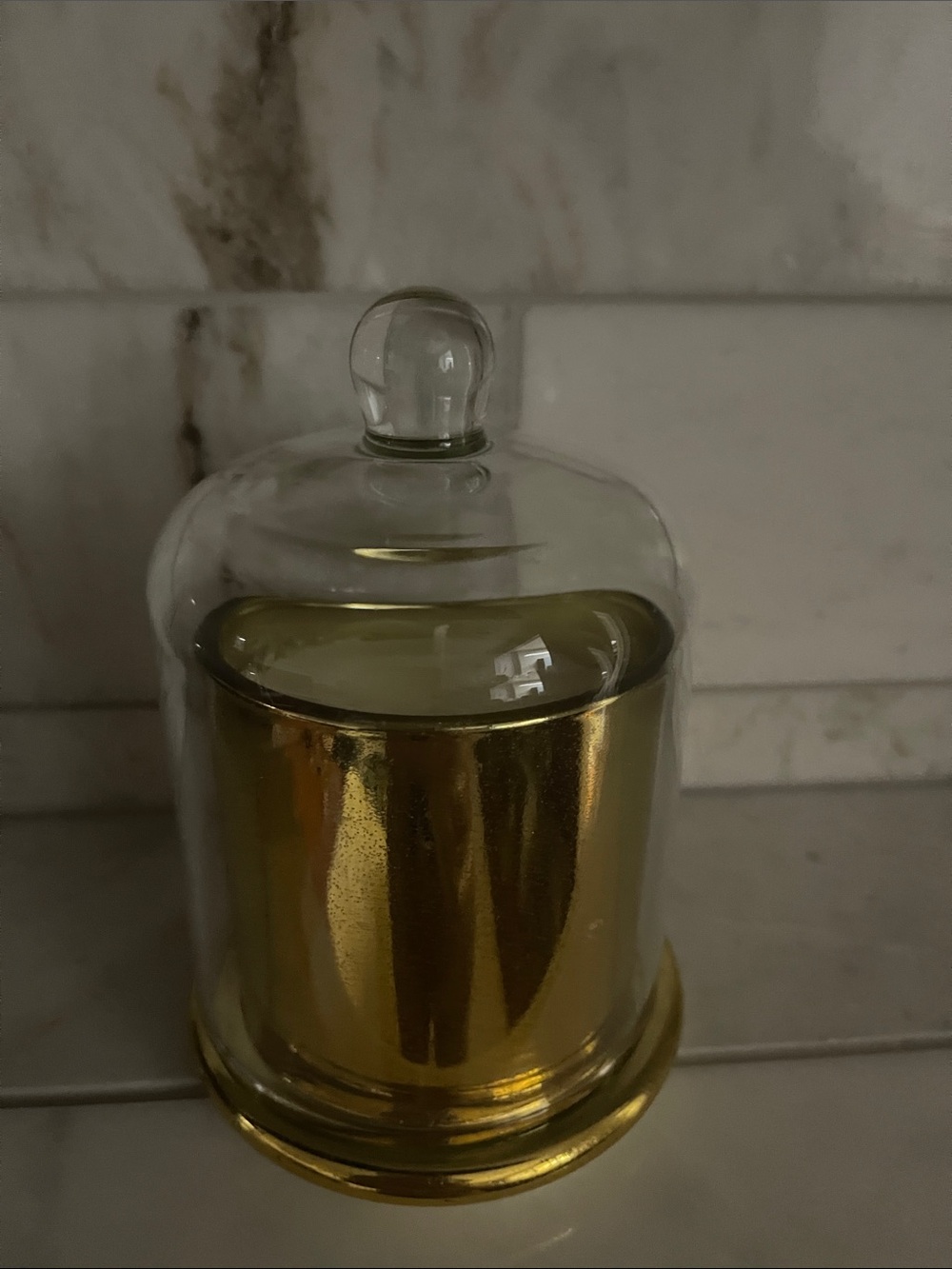 Gold Metallic Decorative Candle Under Glass Cloche